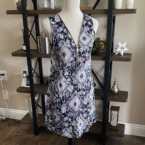 Navy and White Sleeveless Dress with Zipper